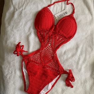 Sexy Knitted Red One Piece Swimsuit